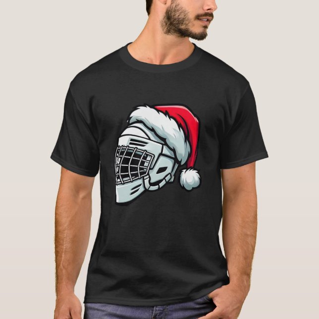 Funny Ice Hockey Helmet Weihnachtsmannmütze Weihna T-Shirt (Vorderseite)