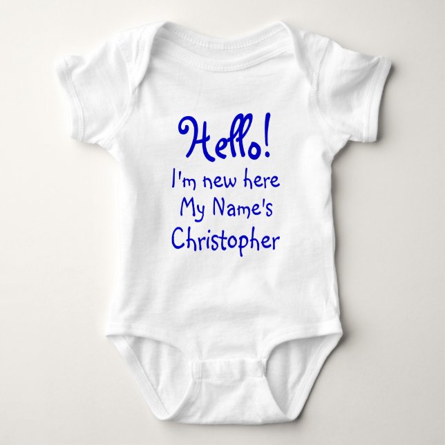 Funny, ich bin neu hier personalisierter Text Baby Strampler (Vorderseite)
