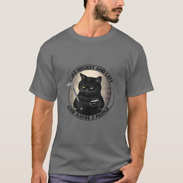 FUNNY ICH MAG HOCKEY UND KATZEN UND VIELLEICHT 3 P T-Shirt (Vorderseite)