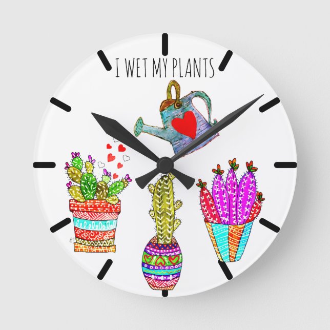 Funny ich wecke meine Pflanze Cacti Round Clock Runde Wanduhr (Vorderseite)