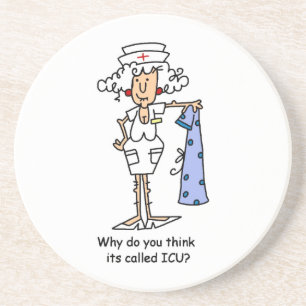 Funny ICU Nurse T - Shirt und Geschenke Sandstein Untersetzer
