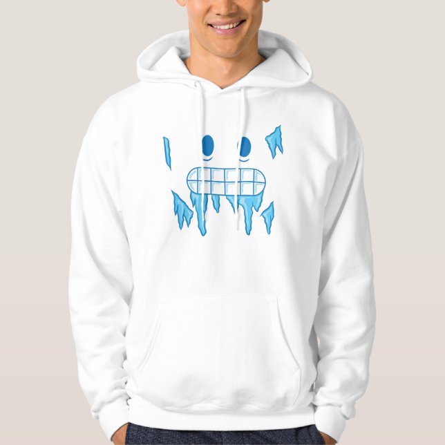 Funny Icy Cold Face Halloween Freezing Emoji Hoodie (Vorderseite)