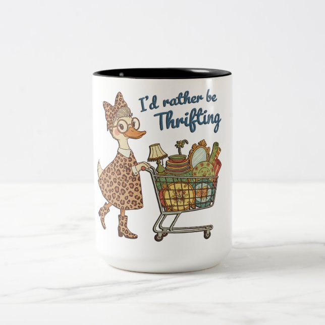 Funny I'd Rather Be Thrifting Zweifarbige Tasse (Mittel)