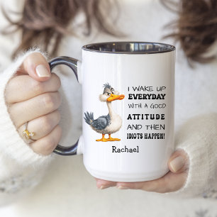 Funny "Idiots Happen" Angry DuckIndividualisiert Zweifarbige Tasse