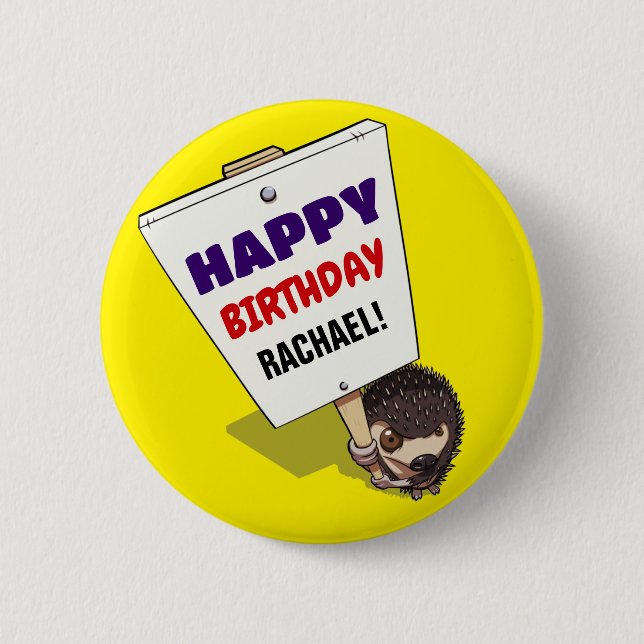 Funny Igel hinzufügen Name glücklich Geburtstag Ca Button (Vorderseite)