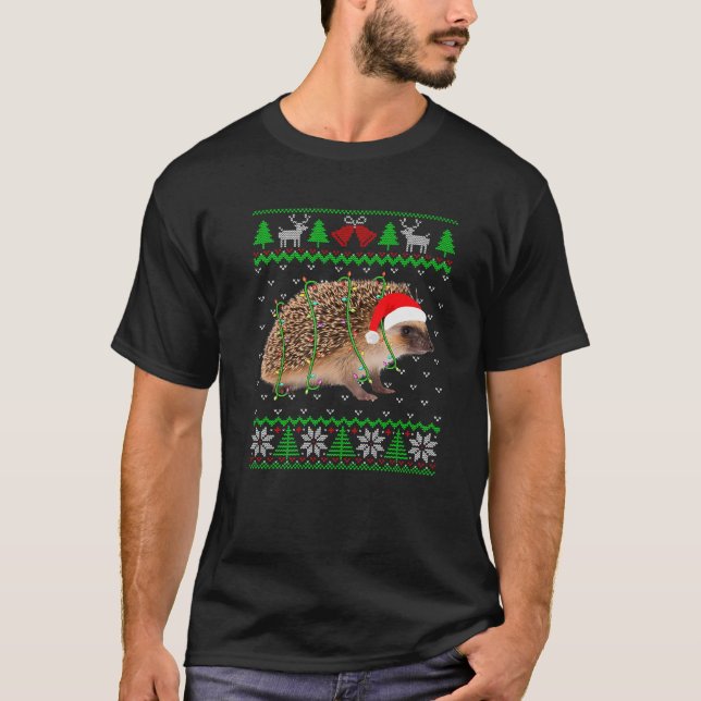 Funny Igel Lights Ugly Sweater Weihnachtsbaum T-Shirt (Vorderseite)