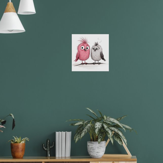 Funny illustriert Birds Poster (Wohnzimmer 1)