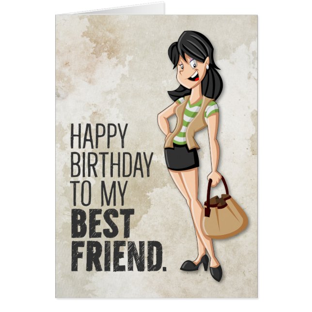 Funny Illustriert Chic Girl Happy Birthday Card (Vorne)