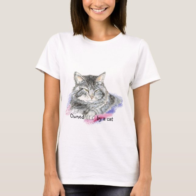 Funny im Besitz einer Katze mit Aquarellkatze T-Shirt (Vorderseite)