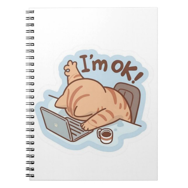 Funny "I'm OK" Tired Cat Notebook - Relatable Work Notizblock (Vorderseite)