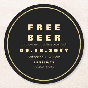 Funny Imitats Goldfreies Bier Save the Date Runder Pappuntersetzer