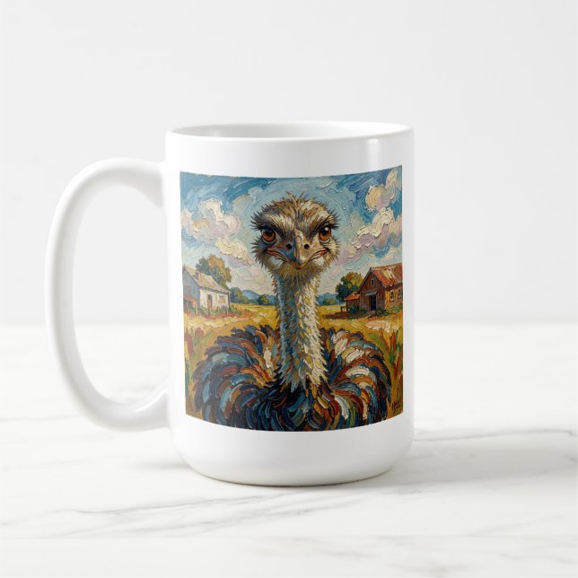Funny Impasto Ostrich on a Ranch Personalized Kaffeetasse (Links)