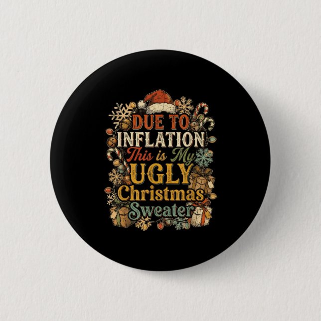 Funny Inflation Ugly Christmas Sweater Retro Vinta Button (Vorderseite)