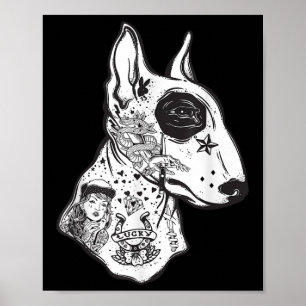 Funny Inked Bull Terrier Alte Schule Tattoo Dog Lo Poster