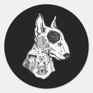 Funny Inked Bull Terrier Alte Schule Tattoo Dog Lo Runder Aufkleber