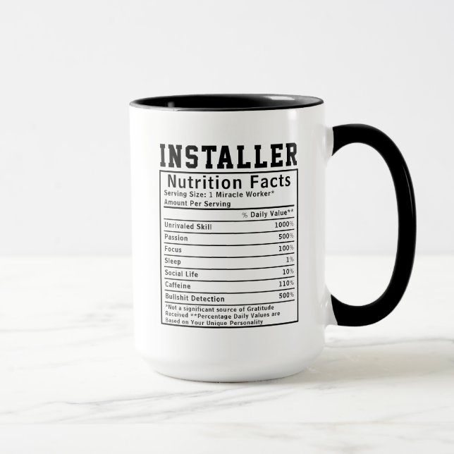 Funny Installer Nutrition Fakten Mitarbeiter Mitar Tasse (Rechts)