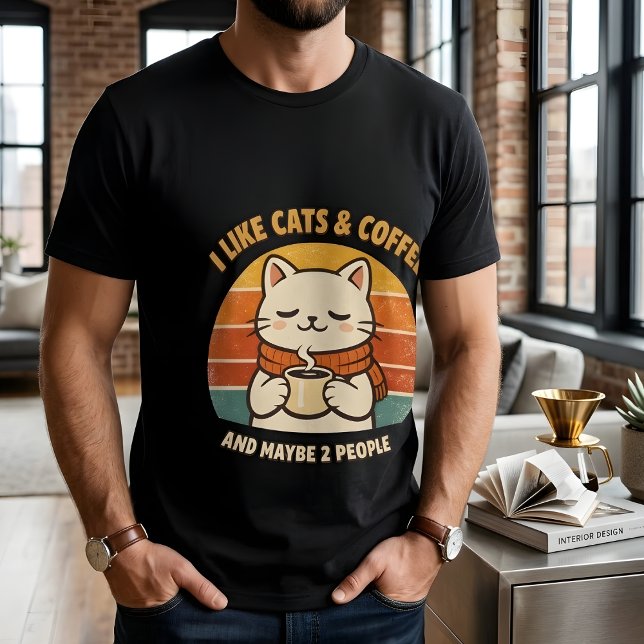 Funny Introvert Cat I Like Cats & Coffee T-Shirt (Von Creator hochgeladen)