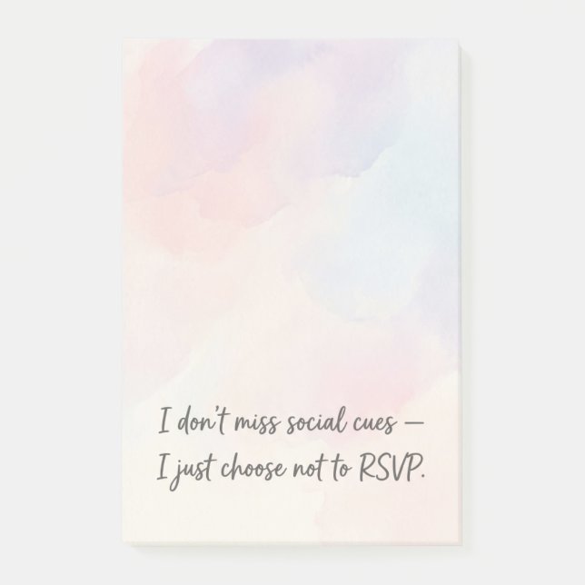 Funny Introvert RSVP Quote & Subtle Watercolor Post-it Klebezettel (Vorderseite)