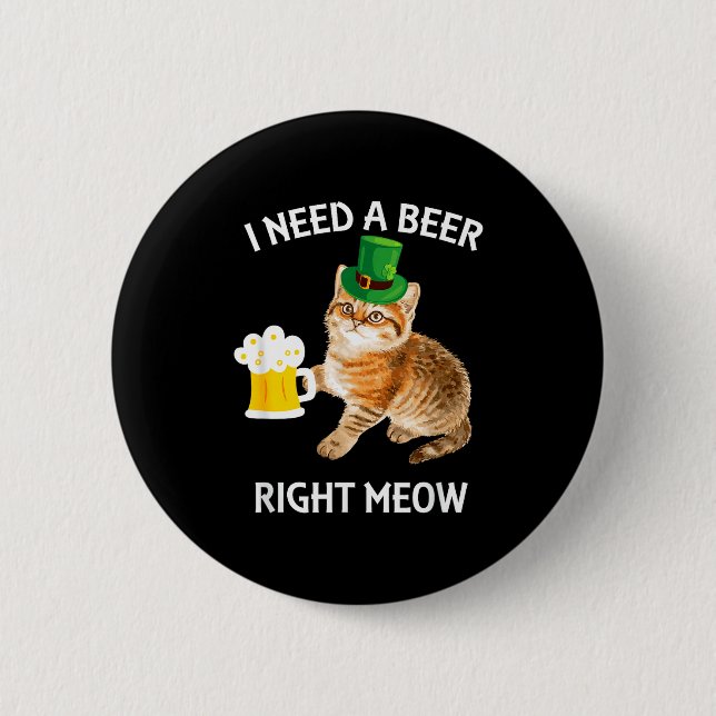 Funny Irish Beer Cat St Patricks Day Drinking With Button (Vorderseite)