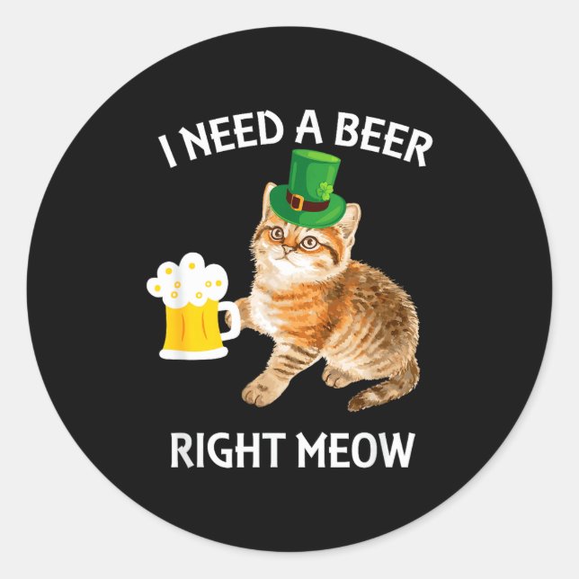 Funny Irish Beer Cat St Patricks Day Drinking With Runder Aufkleber (Vorderseite)