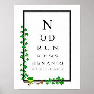 Funny Irish Eye Test Chart No Drunken Shenanigans Poster