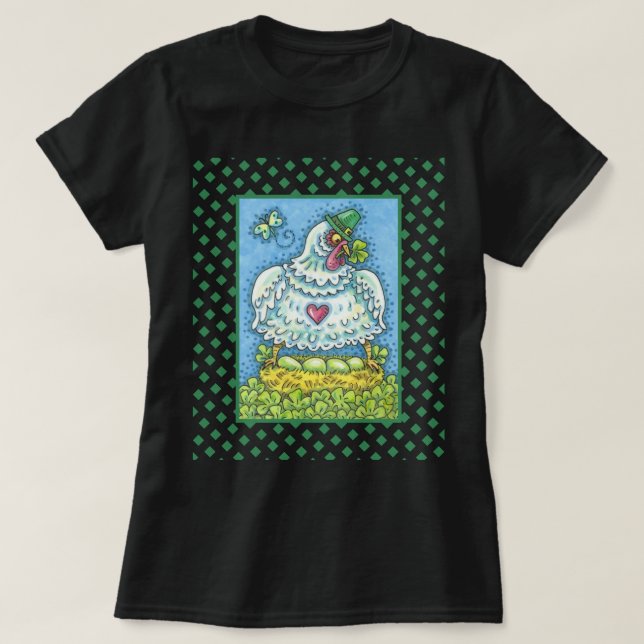 FUNNY IRISH HEN, EIER UND KLEEBLÄTTER NIEDLICH CHI T-Shirt (Design vorne)