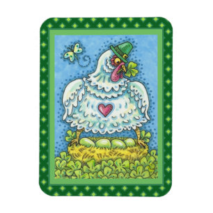 FUNNY IRISH HEN, GRÜNE EIER UND KLEEBLÄTTER NIEDLI MAGNET