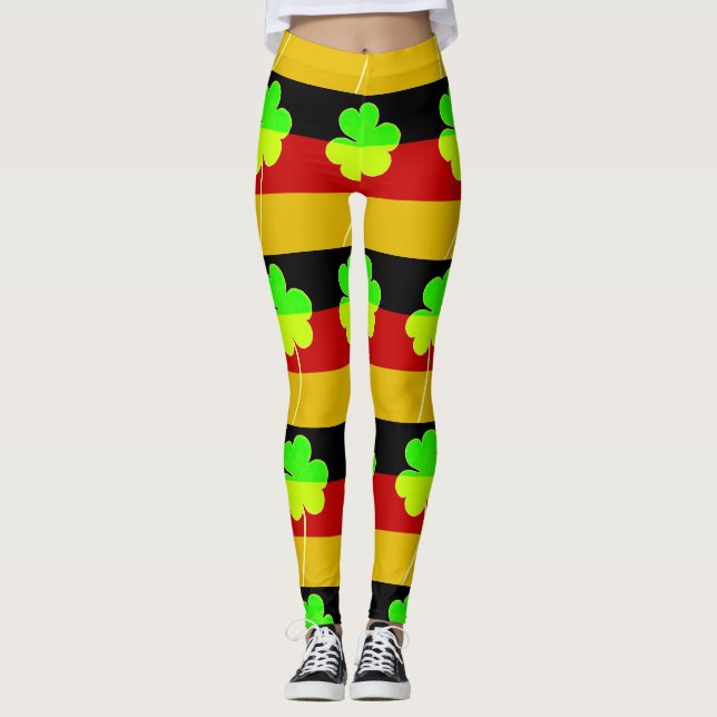 Funny Irish Kleeblatt German Flag St. Patrick Leggings (Vorderseite)