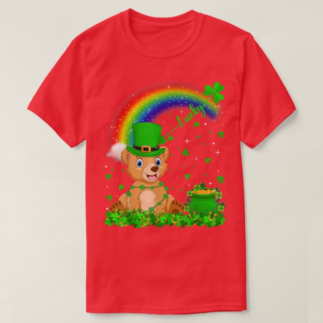 Funny Irish Kleeblatt Rainbow Lucky Bear St Patric T-Shirt (Design vorne)