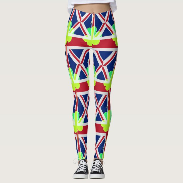Funny Irish Kleeblatt Union Jack Flag St Patrick Leggings (Vorderseite)