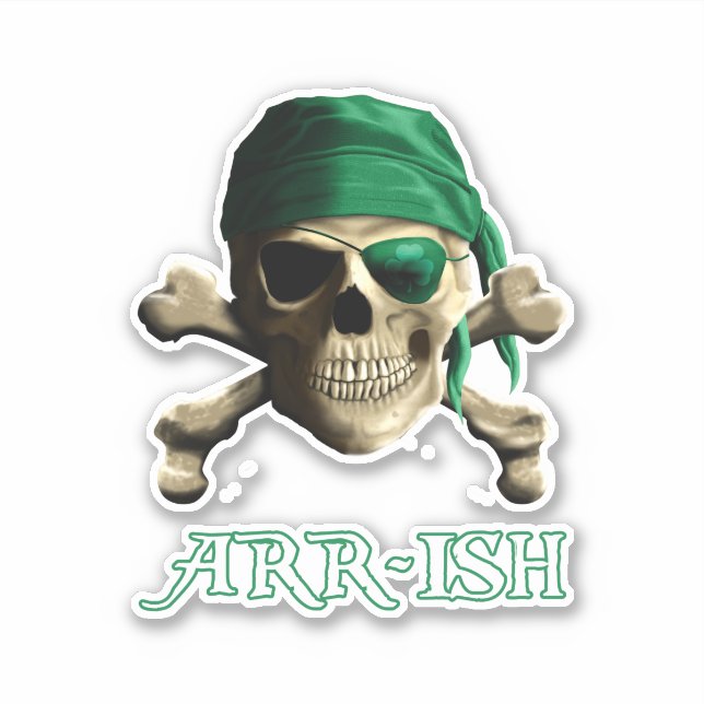 Funny Irish Piratenflagge Pirate Skull ARR-ISH Aufkleber (Vorderseite)