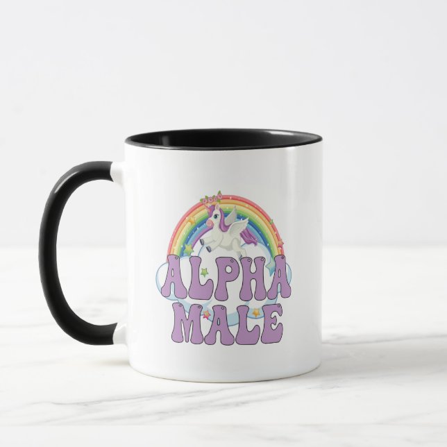 Funny Ironic Alpha Male Unicorn Regenbogen Magisch Tasse (Links)
