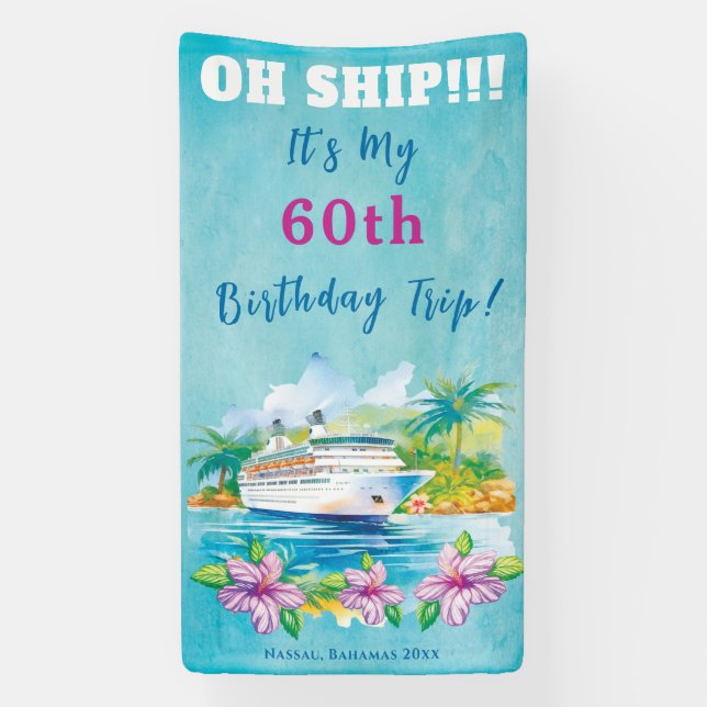 Funny Island Beach 60. Geburtstag Kreuzfahrtschiff Banner (Vertikal)