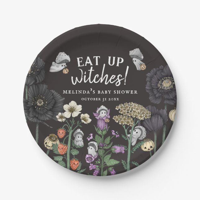 Funny isst Hexen Halloween Kinderdusche Pappteller (Vorderseite)