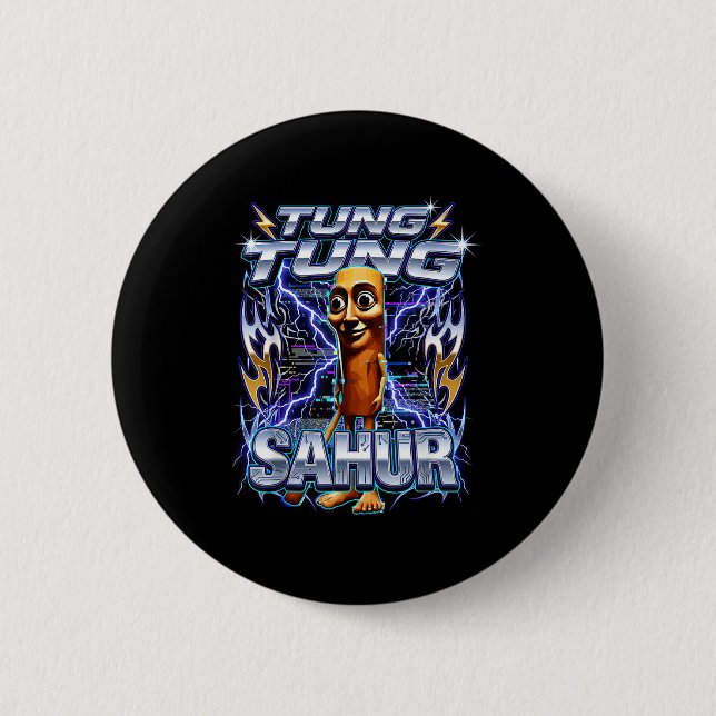 Funny Italian Brainrot Tung Tung Tung Sahur  Button (Vorderseite)