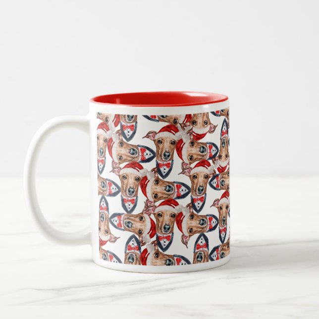 Funny Italian Greyhound Christmas Pattern Zweifarbige Tasse (Links)