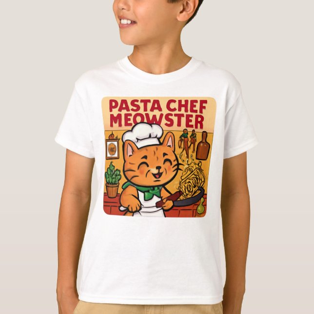 Funny Italian Koch Cat Cooking Pasta T-Shirt (Vorderseite)