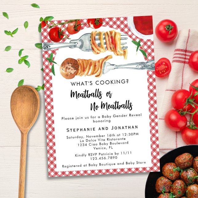 Funny Italian Pasta Meatballs Gender Reveal Party Einladung (Von Creator hochgeladen)