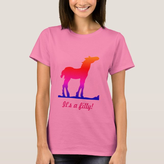 Funny "It's a Filly!" mit Foal Silhouette T-Shirt (Vorderseite)