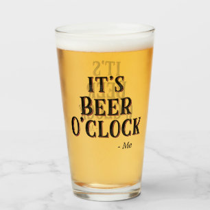 Funny It's Beer O'clock Zitat Typografie Bier Glas