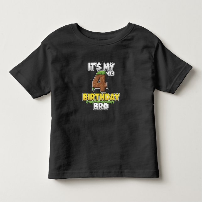 Funny It's My 4th Birthday Bro Video Game Pixel Kleinkind T-shirt (Vorderseite)