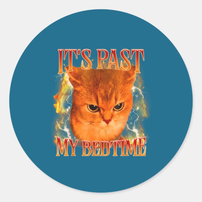 Funny It's Past My Bedtime Cat Meme Animals Humor  Runder Aufkleber (Vorderseite)
