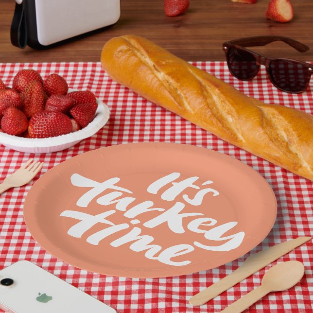 Funny It's Turkey Time Erntedank Dinner Sprichwort Pappteller (Picknick)
