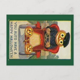Funny jack-o-lantern in a car Halloween postcard Feiertagspostkarte