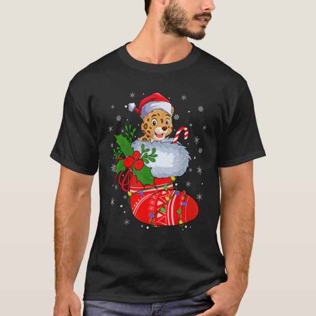 Funny Jaguar an Weihnachtssocken Weihnachtsleuchte T-Shirt (Vorderseite)