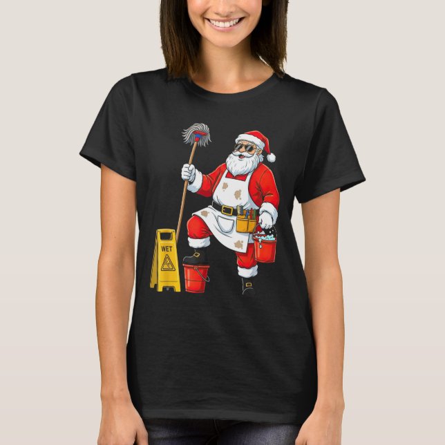 Funny Janitor Santa Christmas Graphic Cleaner Clea T-Shirt (Vorderseite)