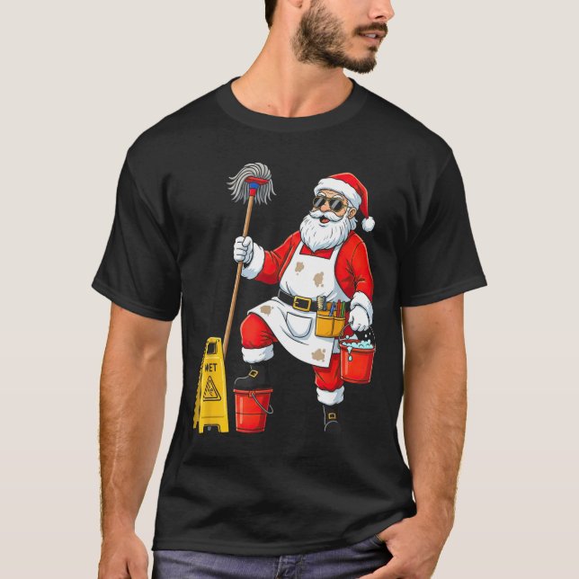 Funny Janitor Santa Christmas Graphic Cleaner Clea T-Shirt (Vorderseite)