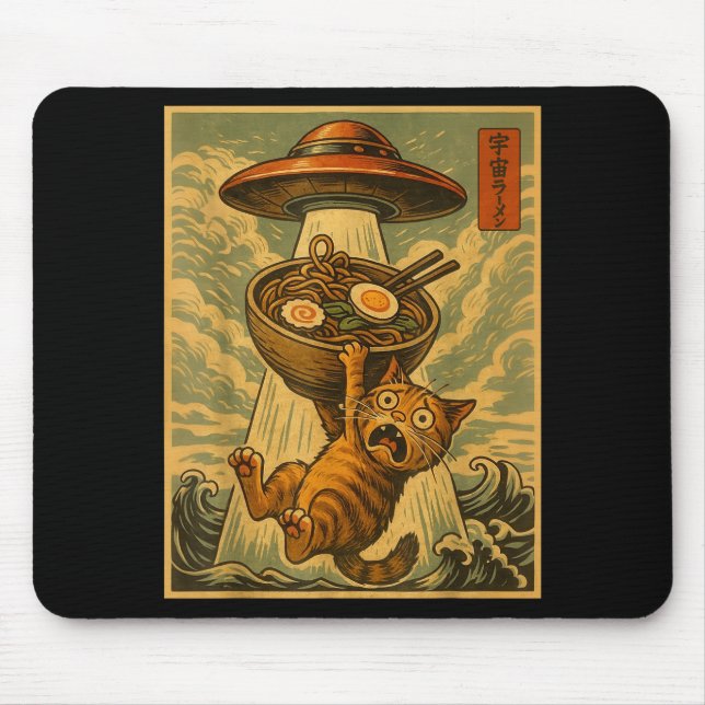 Funny Japanese Cat Ramen Ufo Anime Men Women Teens Mousepad (Vorne)