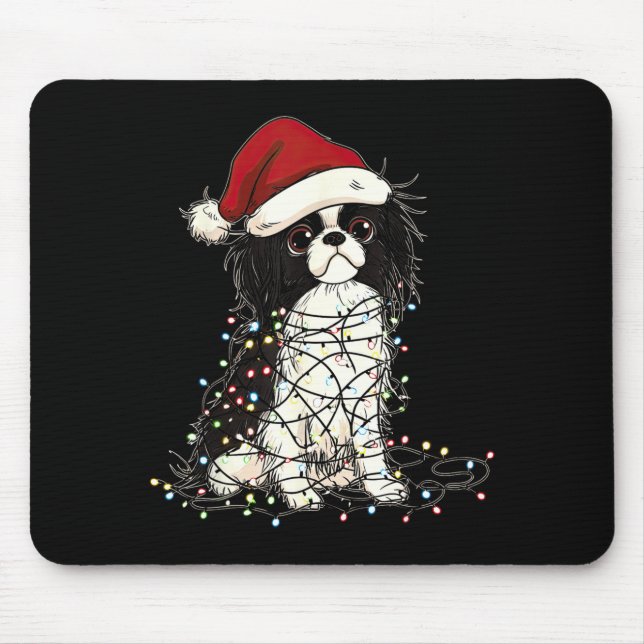 Funny Japanese Chin Christmas Graphics Dog Lights  Mousepad (Vorne)