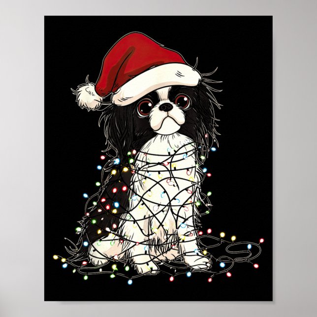 Funny Japanese Chin Christmas Graphics Dog Lights  Poster (Vorne)